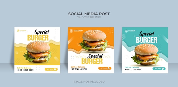 Burger menu restaurant food promotion social media banner template