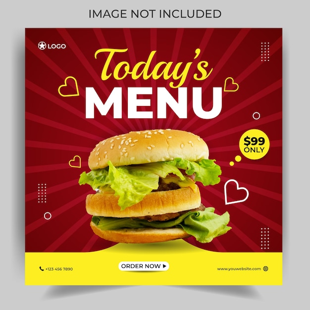 burger menu and restaurant promotion social media banner template