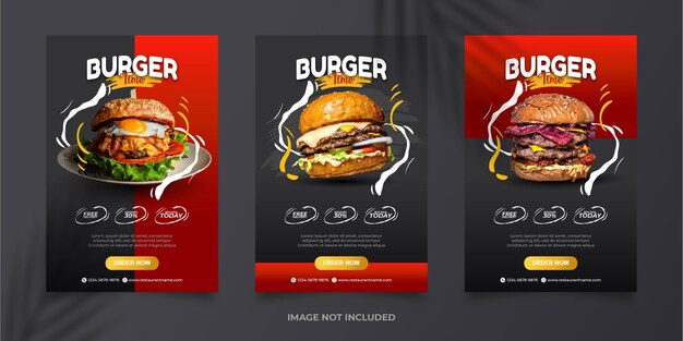 Burger menu social media post banner template premium vector