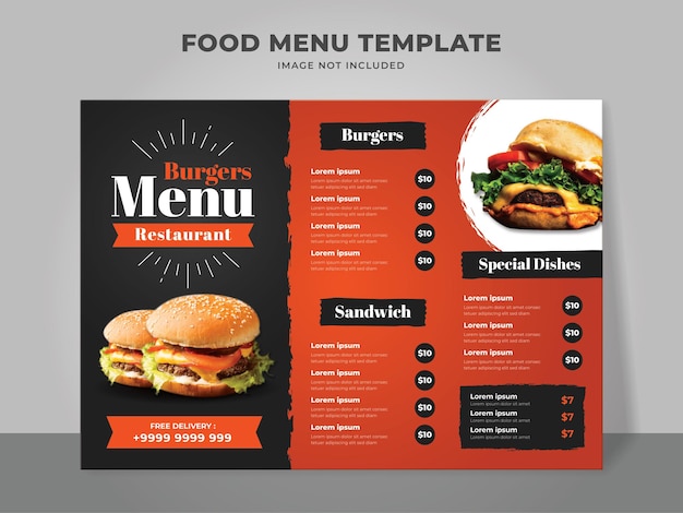 Modello di menu hamburger per ristorante fast food e caffetteria