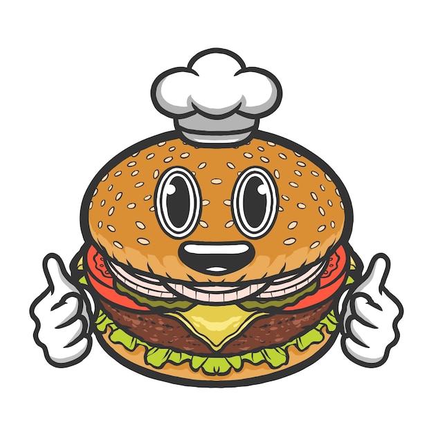 Burger met Koki Hoed en Two Tumps Logo Design Vector