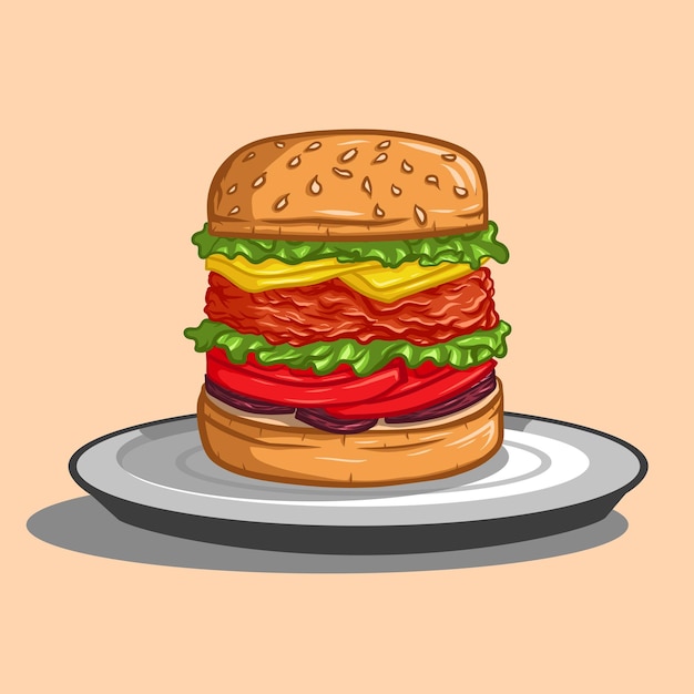 Vector burger met vlees, kaas, bleekselderij, tomaat en ui.