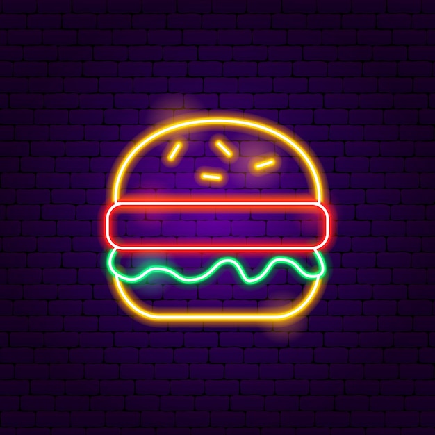 Vettore insegna al neon di hamburger. illustrazione di vettore della promozione dell'alimento del caffè.