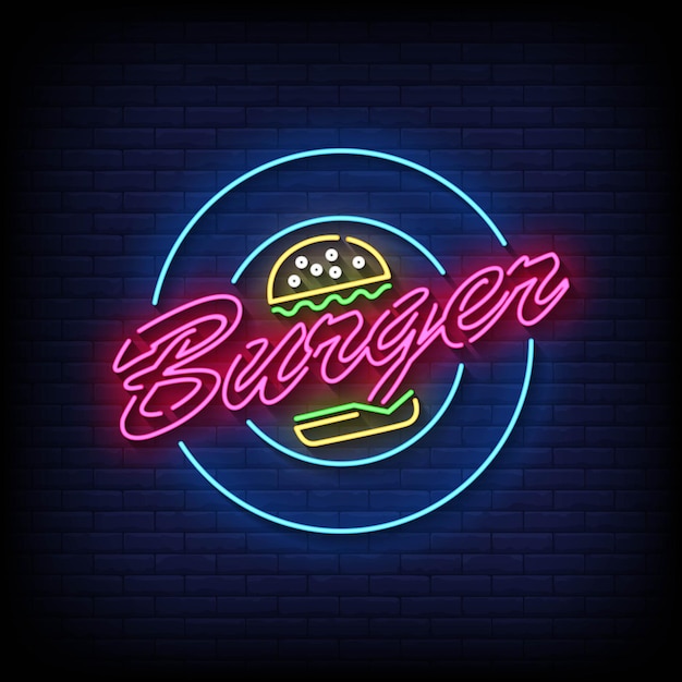 Burger Neon Signs Style Text Vector