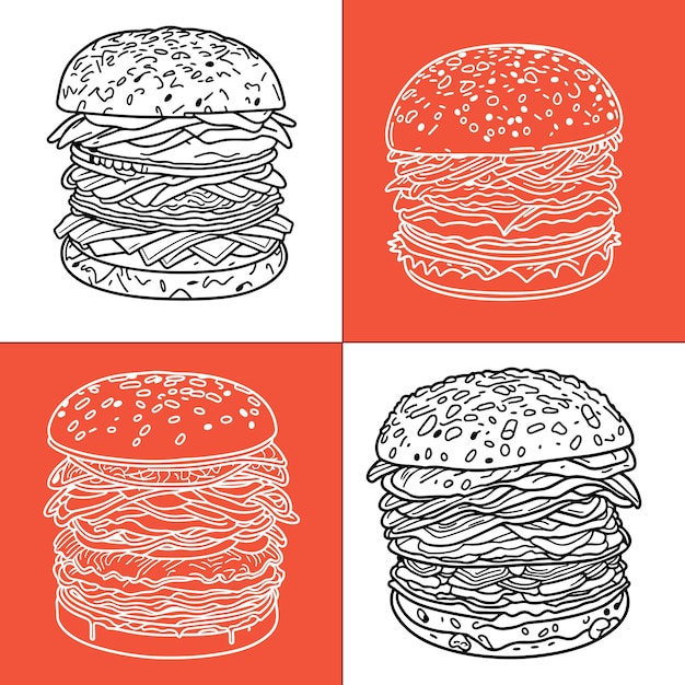 Burger outline for coloring book Burger Outline Vector