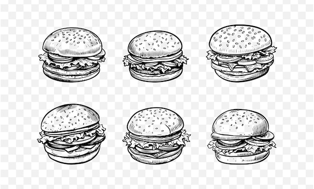 Burger outline doodle sketch vector set collection