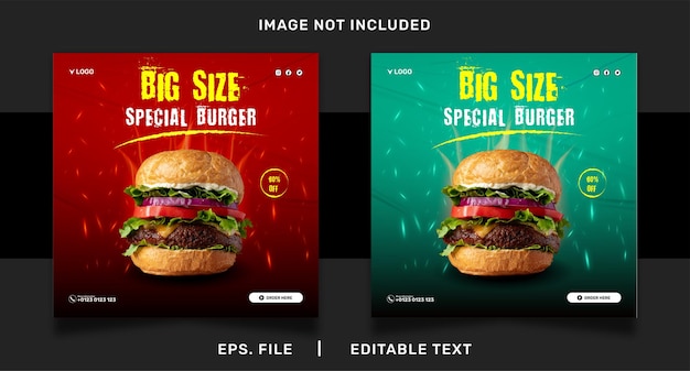 Vettore promozione dei social media di vendita di poster di hamburger e design del modello di poster per poster di banner di instagram