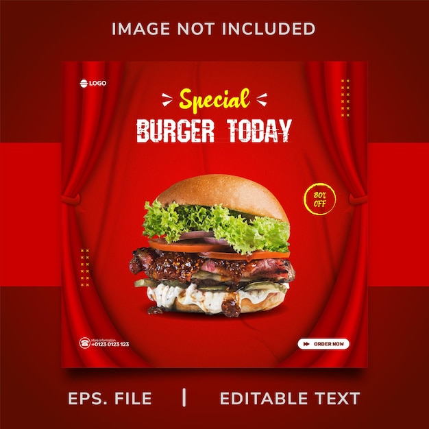 Burger poster sale social media promotion and instagram banner poster post template design