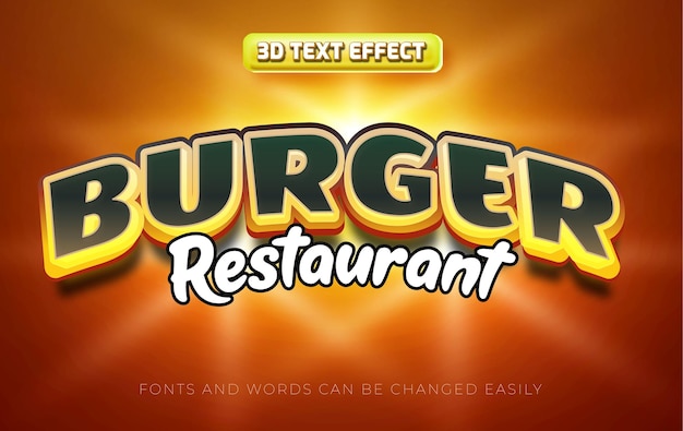 バーガーレストランの3D編集可能なテキスト効果スタイル