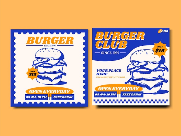 Burger Restaurant Flyer Advertisement Square Banner Social Media