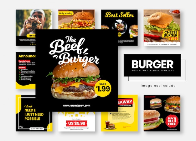 Burger restaurant food social media post template banners