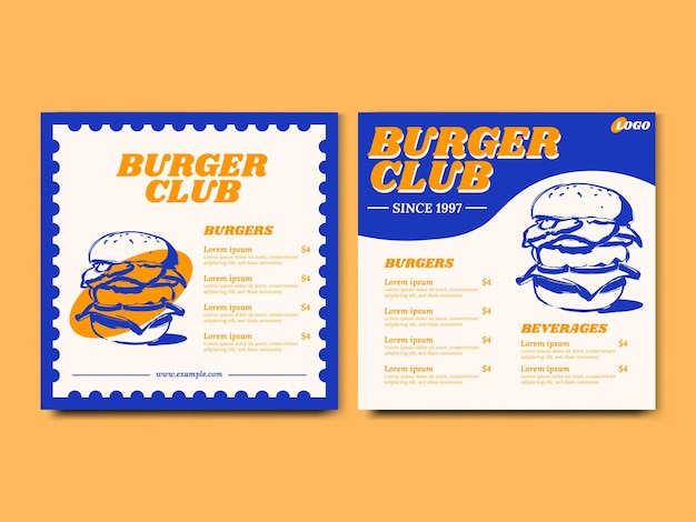 Burger Restaurant Menu Price List Square Banner Social Media