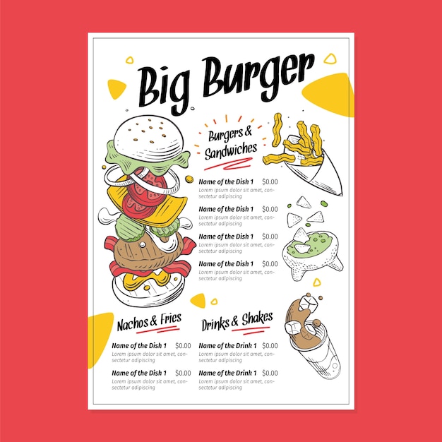 Vector burger restaurant menu template