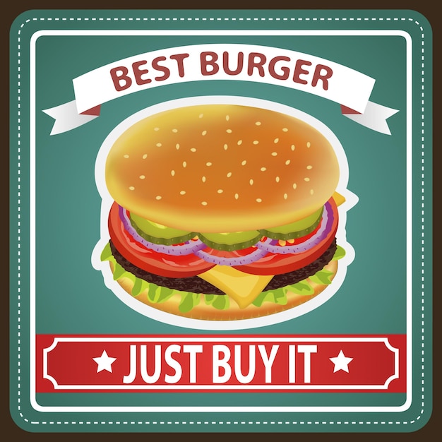 Vettore burger retro poster blu 2