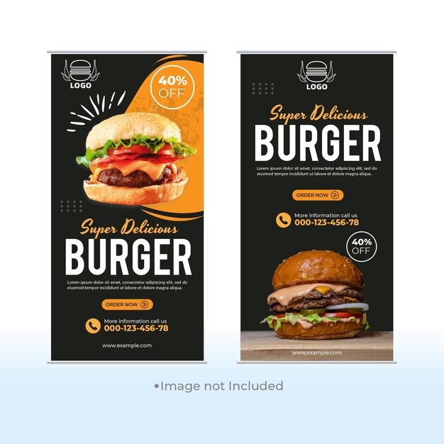 Burger roll up banner design template