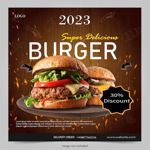 шаблон баннера продажи гамбургеров простой дизайн для социальных медиа