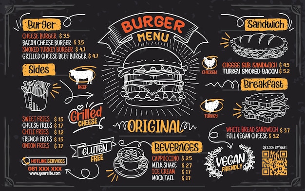 Vettore insieme dell'elemento dell'icona del menu del panino dell'hamburger vector design