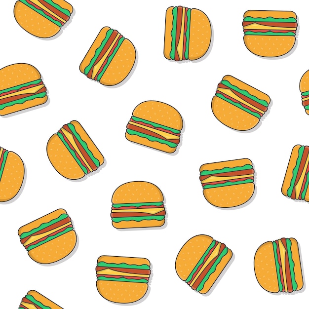 Burger seamless pattern on a white background. delicious burger theme illustration