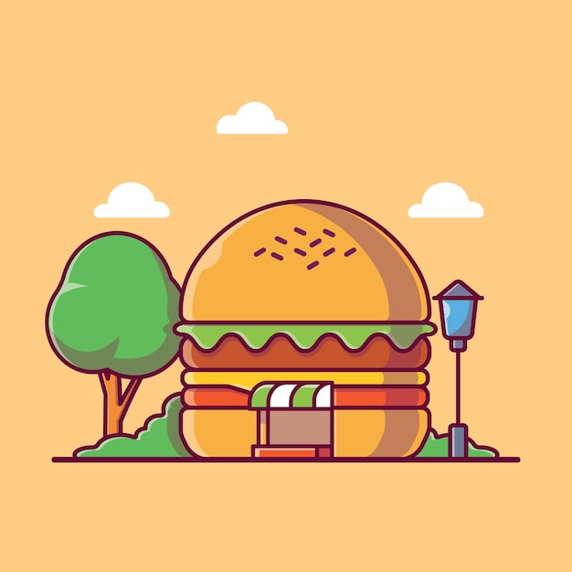 Burger shop cartoon icon illustration. fast food building icon concept isolated .