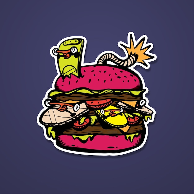 Burger Skate illustratie - Sticker Patch