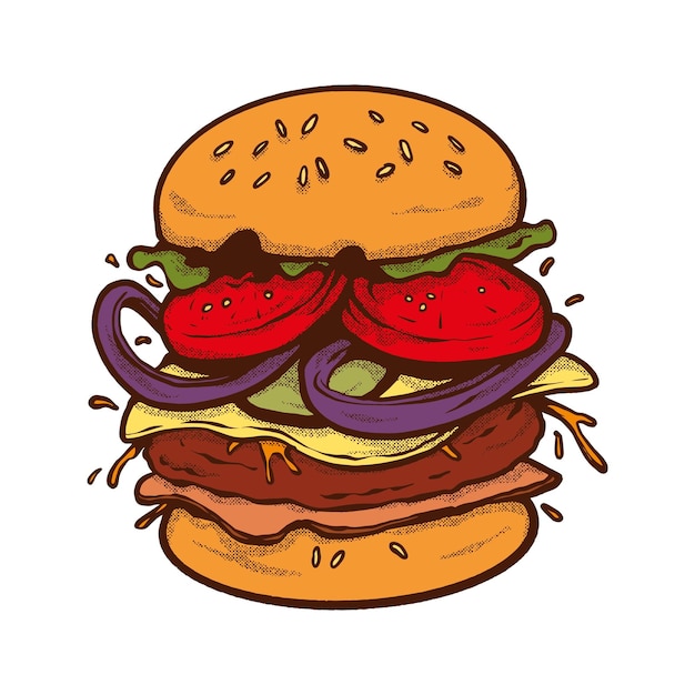 バーガースケッチフルカラー手描き