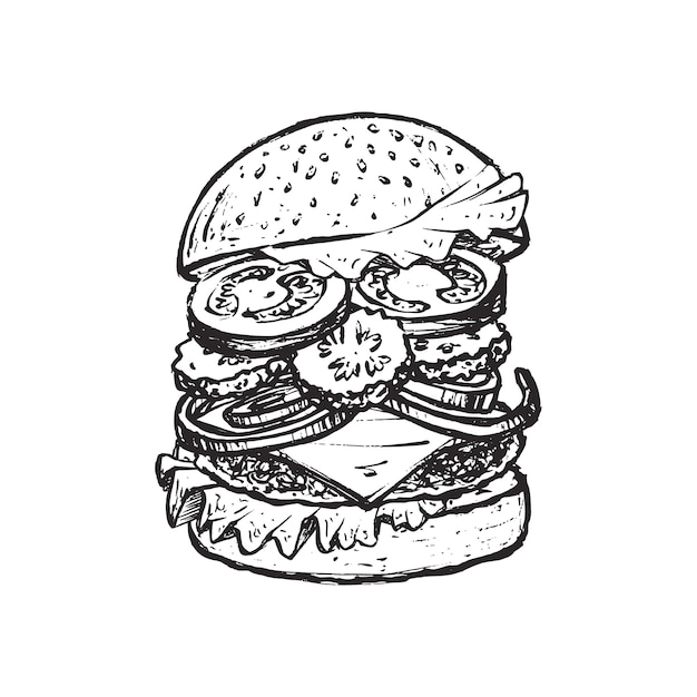 Vector burger sketch for restaurant menu.