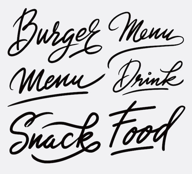 Burger and snack menu handwriting calligraphy