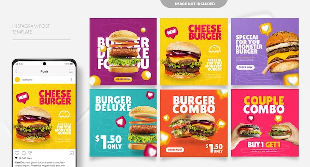 Vector burger social media feed post template