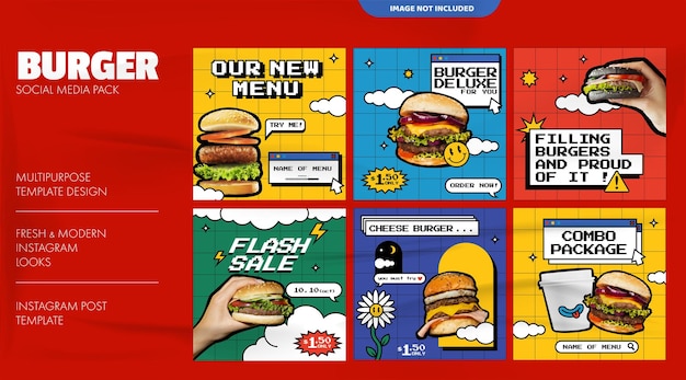 Vector burger social media feed post template