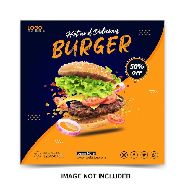 Шаблон поста в социальных сетях burger instagram Premium Psd