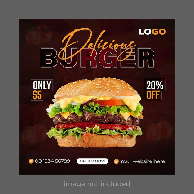 burger social media post and instagram banner design template