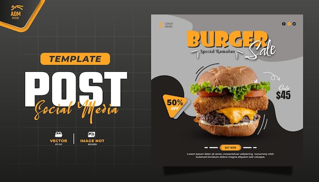 Vettore burger social media post instagram template per la promozione