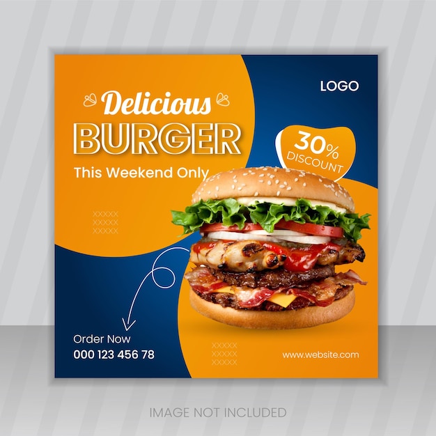 Burger social media post or restaurant food banner design template