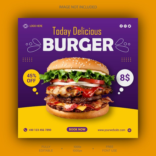 Burger Social media post template or instagram banner post