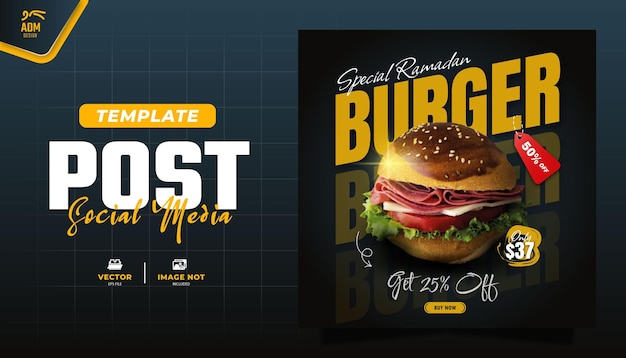 Vector burger social media post template for promotion