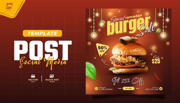 Burger Social Media Post Template voor promotie