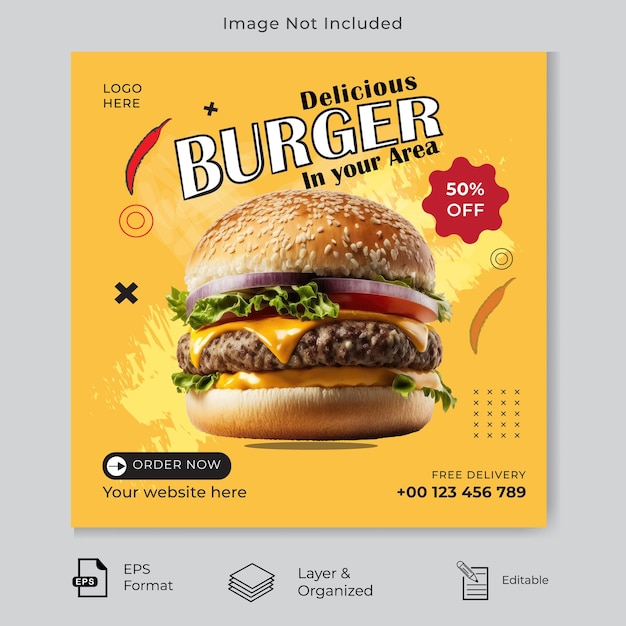 Шаблон плаката для социальных сетей Burger