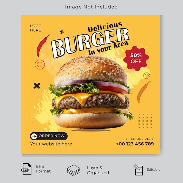 Vector burger social media poster template