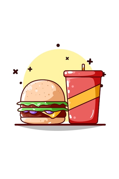 Illustrazione di hamburger e bibite