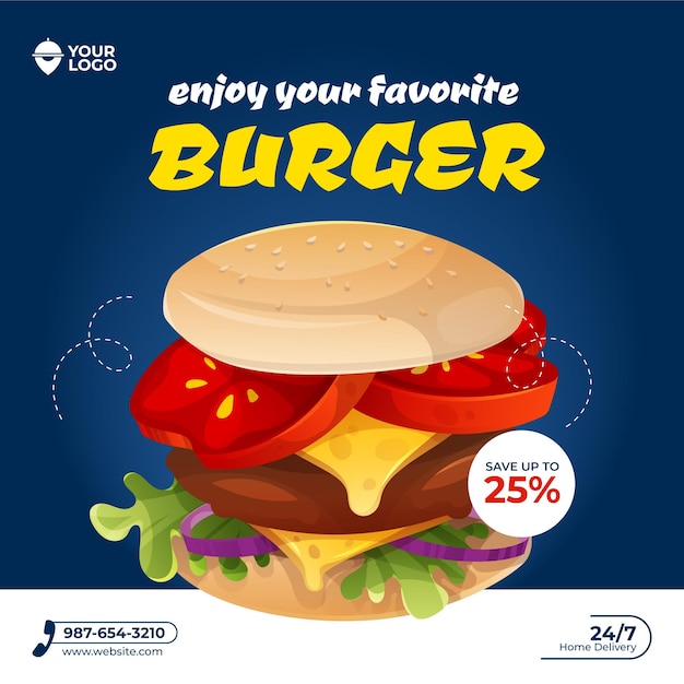 Vector burger special offer social media post 2