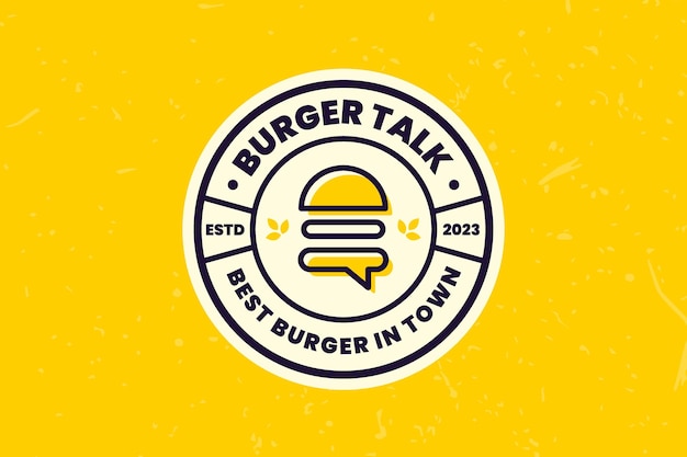 Vector burger talk badge logo design template in vintage of retro stijl