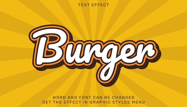 Burger text effect template in 3d design