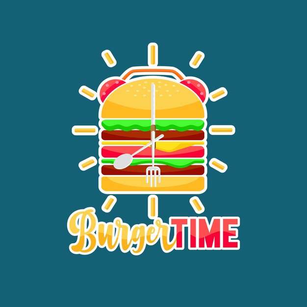 Вектор Бургер время часы часы иллюстрация еда логотип