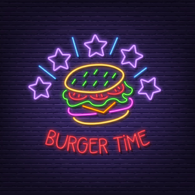 Vettore insegna al neon di burger time