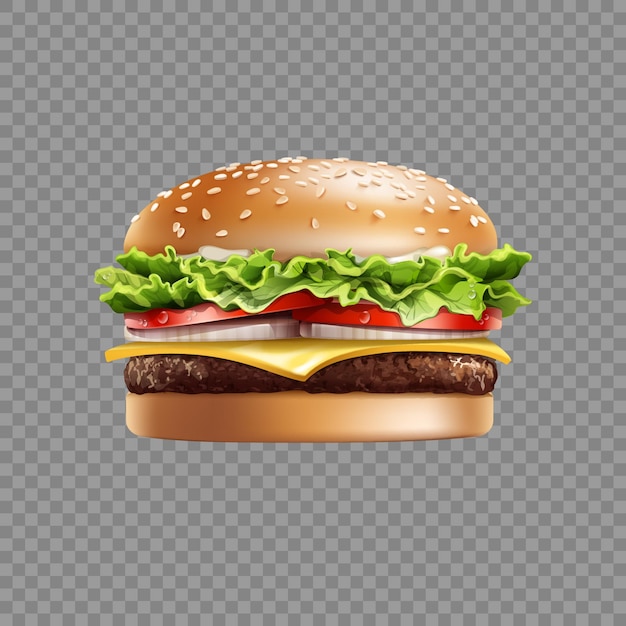 Vector burger on transparent background and fast food 3d object