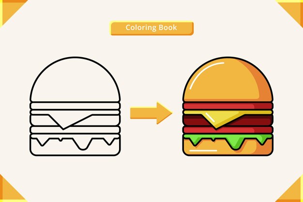 Libro da colorare dell'illustrazione del fumetto di vettore dell'hamburger