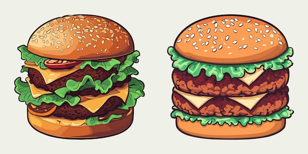 Burger vector illustration american delicious tasty unhealthy fast food beef cheese bread burgers