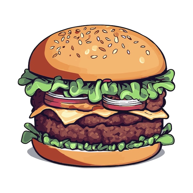 Burger illustrazione vettoriale americano delizioso gustoso fast food hamburger di pane formaggio manzo fast food