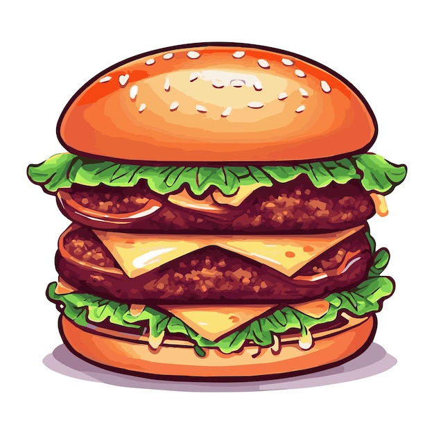 Burger vector illustration american delicious tasty unhealthy fast food beef cheese bread burgers