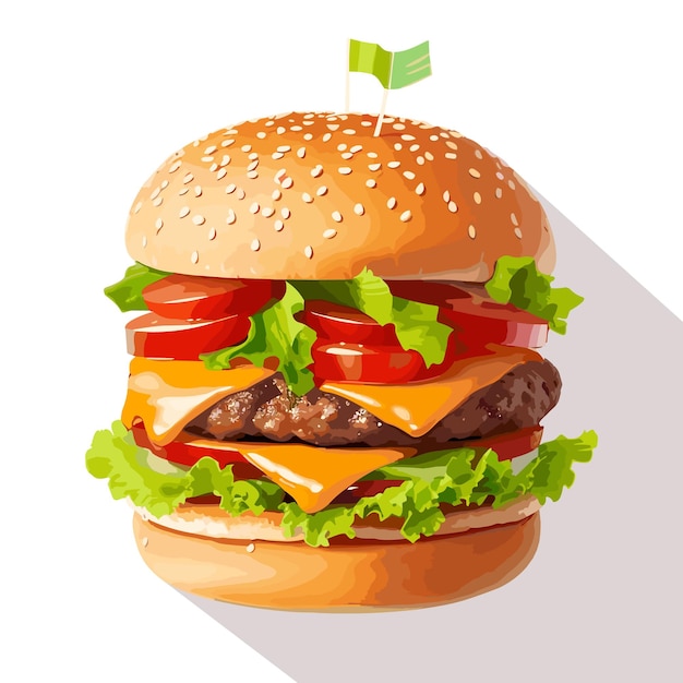 Burger vector illustration american delicious tasty unhealthy fast food beef cheese bread burgers